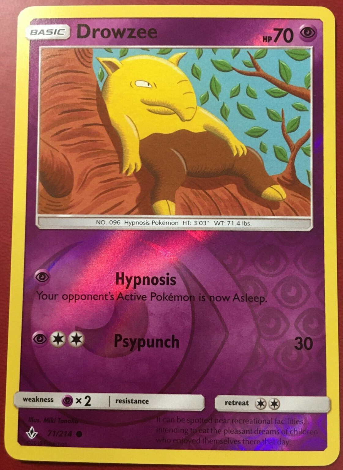 POKEMON DROWZEE 71/214 UNBROKEN BONDS COMMON REVERSE HOLO NEAR MINT