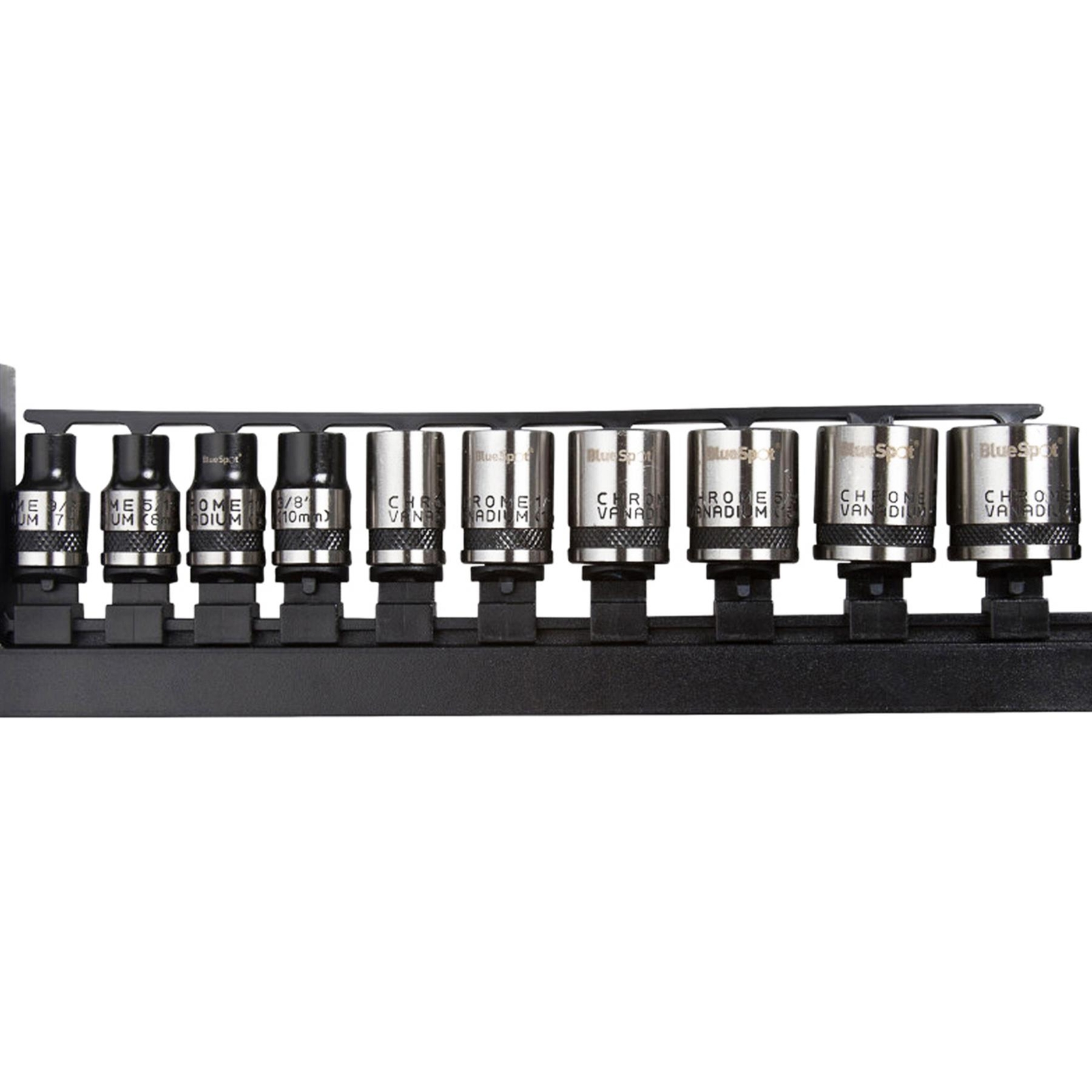 BlueSpot 10Pcs Spline Socket Set 12 Point Metric & SAE Sockets 3/8" Drive