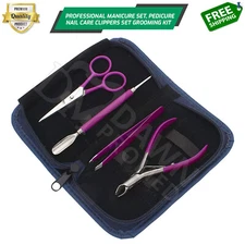 Manicure Set Pedicure Nail Care Clippers Set Grooming Kit Neon Pink German Grade