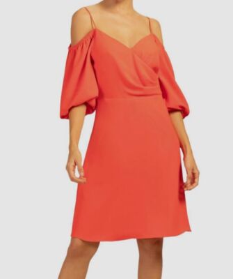 $268 Trina Trina Turk Women's Orange Sonora Stretch Crepe Dress Size 4