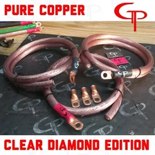 GP Car Audio Big 3 UPGRADE wiring Kit OFHC COPPER TRUE 1/0 AWG GAUGE CLEAR 