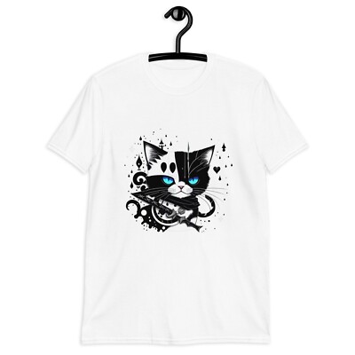 Cat Vintage Blue Design Mockup unisex T-Shirt  White
