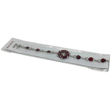 Charming Charlie Bracelet - Silver Plated Chain, Faux Garnet Stones and Rhinesto