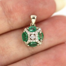 1.0Ct Emerald & Lab Created Diamond Round Drop Pendant Solid 925 Sterling Silver