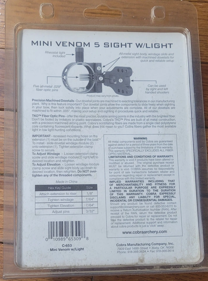 Cobra Mini Venom 5 прицел с света C-653 - новый в оригинальной упаковке - Изображение 2 из 2