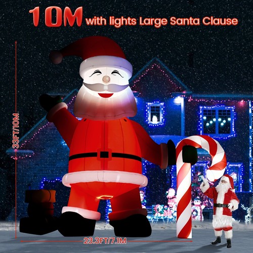 10M Giant Inflatable Santa Claus with Light Strip Fit Xmas Outdoor Holiday Decor - Picture 2 of 10