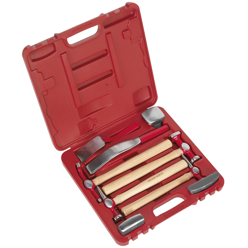 Sealey Panel Beating Set 9pc Bodywork Repair Kit in Case Hickory Hammer Dollies - Image 2 of 4