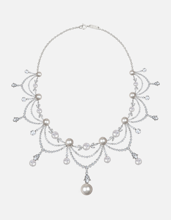 ■VINTAGE HOLLYWOOD■ 925 Silver Pearl Chain NecklaceVH25NNN VINTAGE HOLLYWOOD - ANTIQUE ANGEL PEARL NECKLACE (SILVER