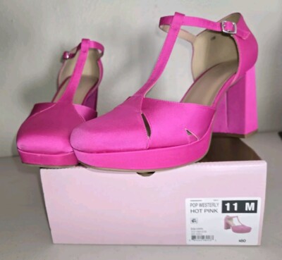 New w/o Box Pop Westerly Size 11 M Hot Pink Platform T Strap High Heels  Shoes
