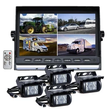 10.1'' Quad Monitor Rear Front Side View Backup CCD Camera System Truck 12-24V