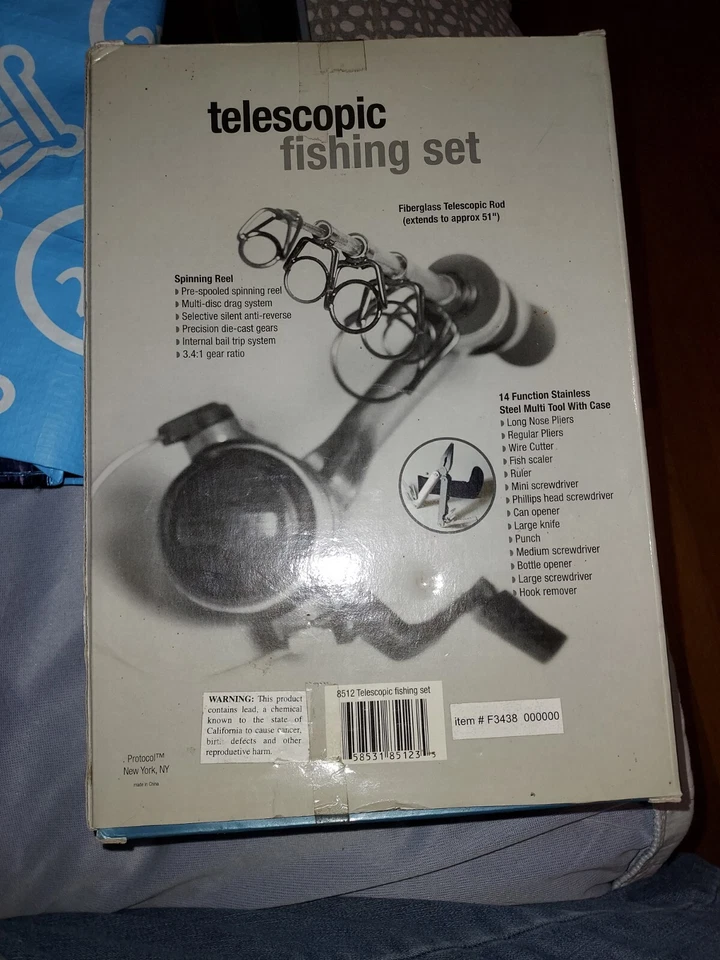 PROTOCOL Juego de Pesca Telescópico, Kit, Caña 54", Carrete, Ganchos, Multiherramienta Nuevo #8512 Foto 3 de 4