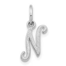 Real 14ktW White Gold Casted Script Letter N Initial Charm