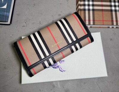 NEW BURBERRY HALTON STRIPED LOGO CONTINENTAL