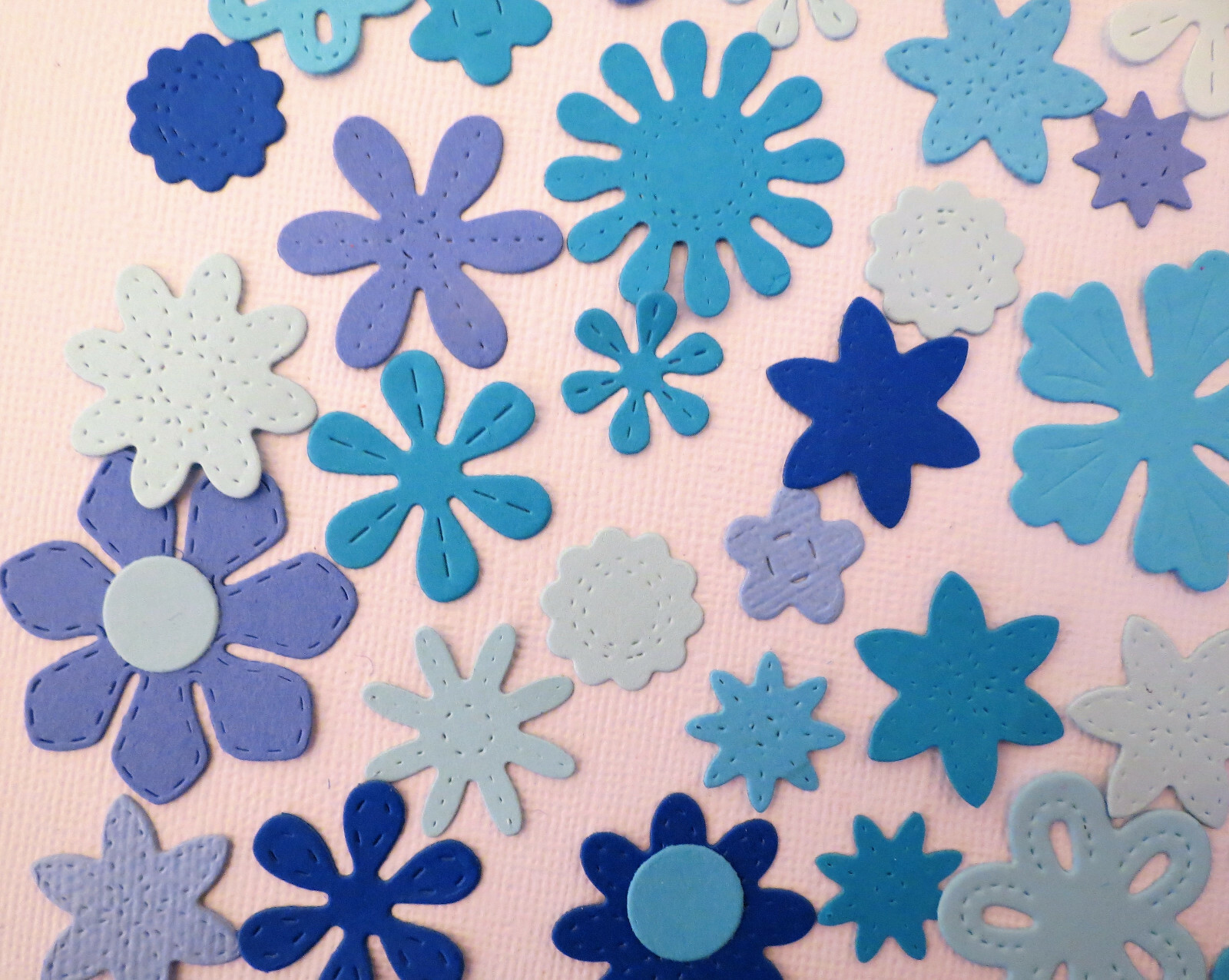 Small Paper Cardstock Flowers Flower Stitched Die Cut Cardmaking 50 pc Scrapbook