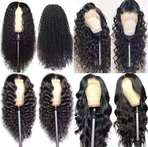 Front Lace As Human Hair Medium Part Curly Black Wig for Women Synthetic Hair - Picture 2 of 12