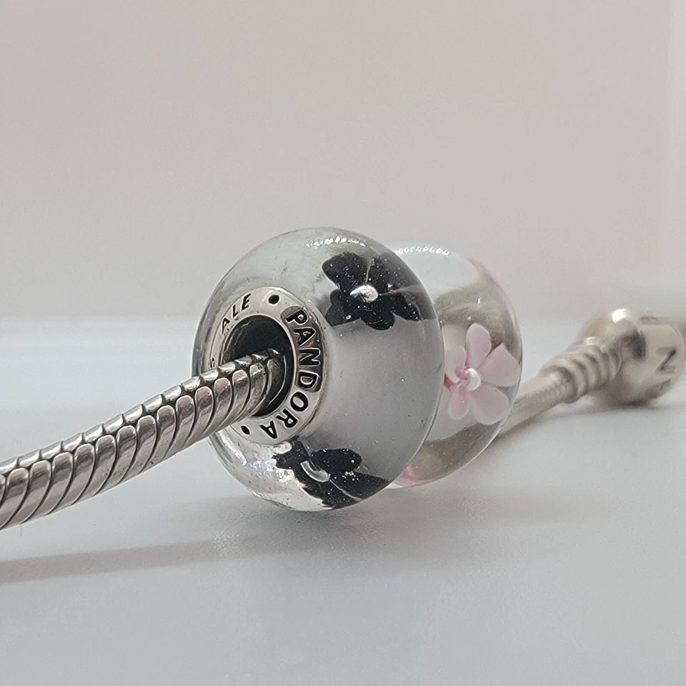 Set Of 2 New Pandora Authentic Pink Cherry and Black Cherry Murano Charms - Image 3 of 4