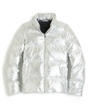  259 J.CREW Primaloft Insulation LUXE Metallic Puffer Zip Jacket Silver Sz XS