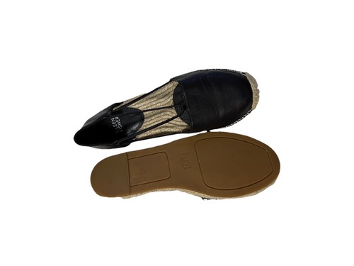 Eileen Fisher Lee Espadrilles Size 7 Black Leather Slip On Sandals Flats Shoes - Picture 7 of 7