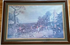 Fox Hunt Scene Vintage Art Horses Hounds Farrier Equestrian Barn Country Decor