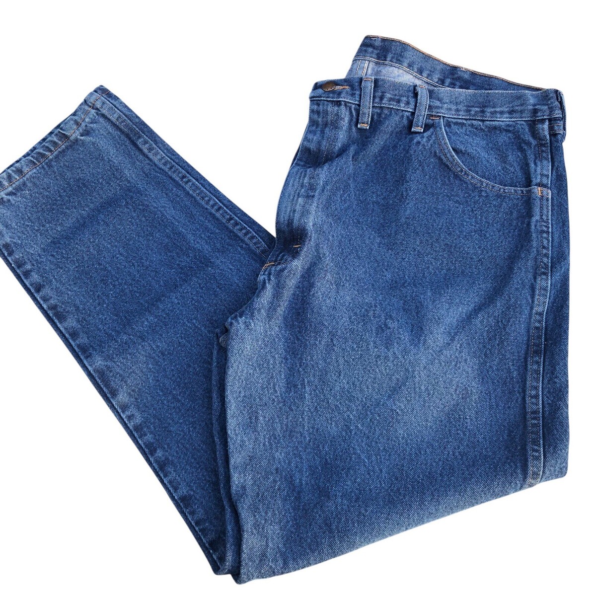 Wrangler Rustler Jeans Mens 44x32 Blue Denim Regular Fit Straight Leg Retro