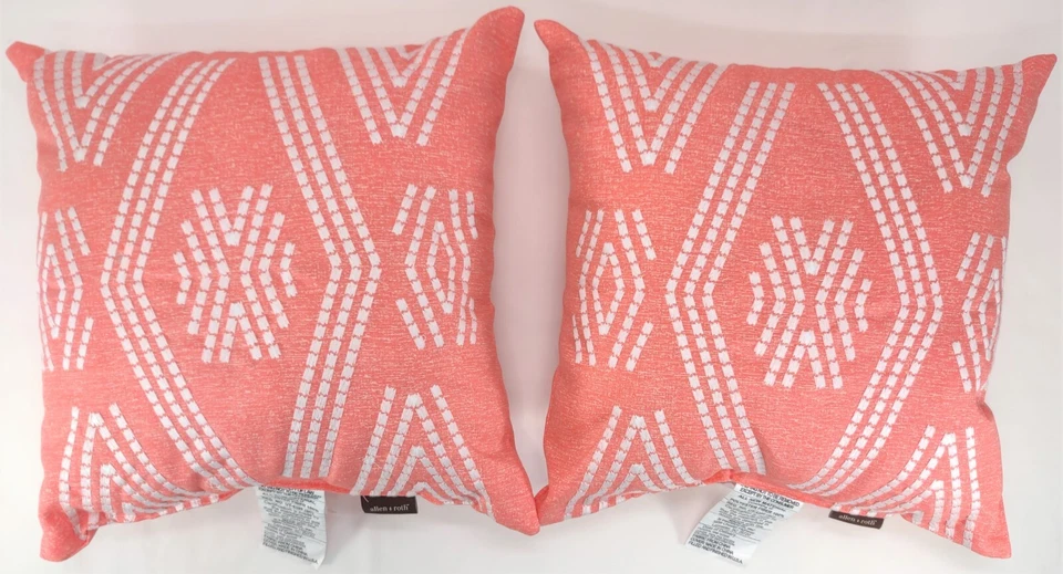 Set of 2 Coral 16 x 16" Outdoor Decorative Throw Pillow Polyester UV resistant - Image 2 of 4