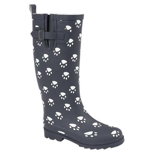 Ladies Paws Print Matt Wellies Slip On 