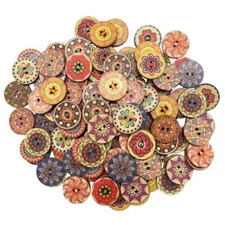 180-Pcs 3/4" Mixed Vintage Flower Wooden Buttons | Bulk Assorted Colors 