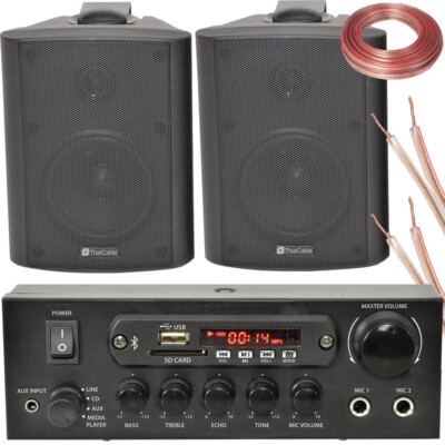2x schwarz Bluetooth Wand Lautsprecher System 110W Bar Restaurant Wireless Amp HiFi Kit