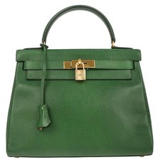 Borsa a mano Hermes verde Courchevel Kelly 28 ritorno R ◯R 135375