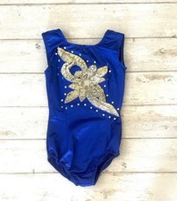 Girls Dance Baton Etc Costume Leotard Blue w/ Silver Flower Detail Size 10
