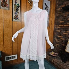 Vtg 60s Peignoir Double Layer Nylon Babydoll Gown w/ Sheer chiffon Robe M/L/XL