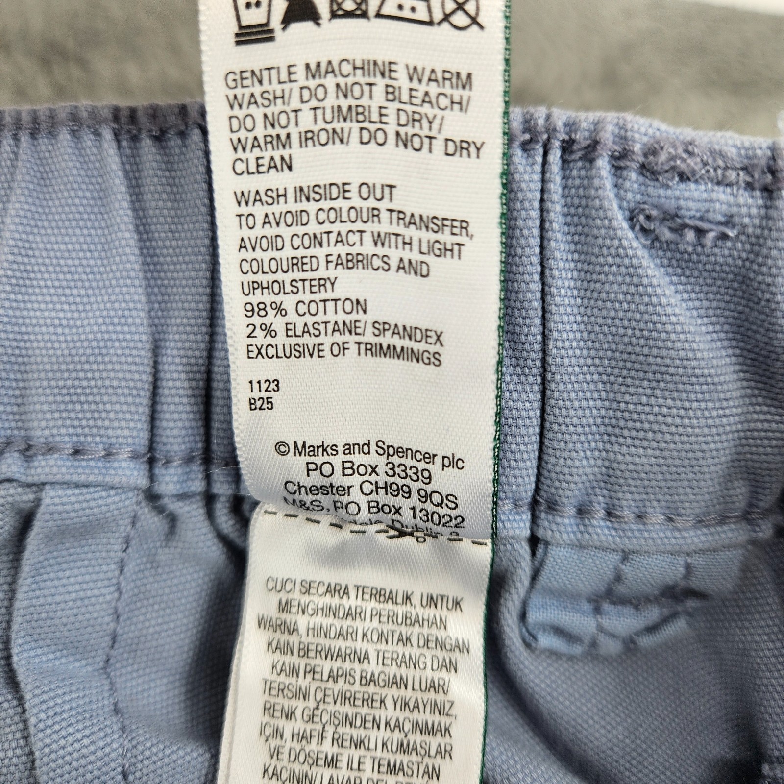 M&S Light Blue Wide Leg Trousers Elastic Waist Cotton Stretch UK 20 Short image 10
