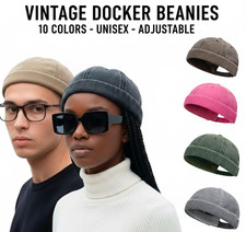 Vintage Docker Beanie Hat Unisex Rolled Cuff Fisherman Retro Skullcap 10-Colors