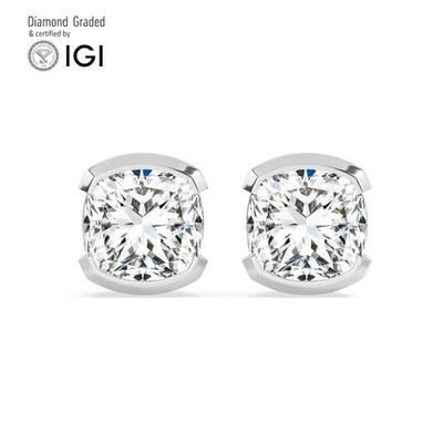 Kissen Solitär Labgrown Diamant Ohrstecker 18k Weißgold 2 Kt D Vs1