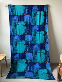 Francis Price Fabric Reclaimed Curtain Romany Vintage 60s Blue W 116x L 216cm
