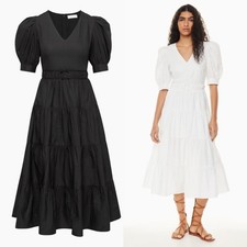Little Moon Aritzia Dario Poplin Puff Sleeve Tiered Dress Black Womens Size 12