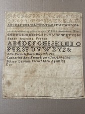 Wczesny antyczny sampler Connecticut Sarah Augusta francuski niedokończone błędy