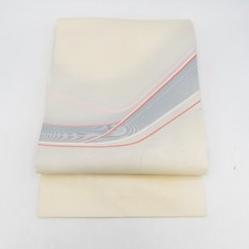 Japanese Kimono Nagoya Obi Silk curved pattern Beige 140.6inch Women's
