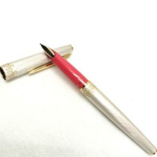 PILOT Fountain Pen 14K Gold Fine Nib Retro Pink Silver Used Vintage