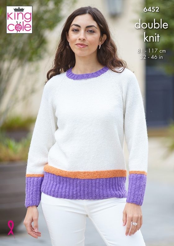 KING COLE Double Knitting Pattern 6452 Sweater & Top 32 - 46 in Easy Knit