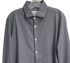 Mizzen Main Leeward Shirt Mens Medium Gray Trim Fit Plaid Stretch Cut 20175