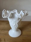 Vintage Fenton Silver Crest Spanish Lace Milk Glass Trumpet Ruffled Vase EUC