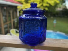 Vintage Reproduction Planters Peanut Cobalt Blue Store Display Jar 