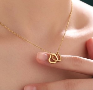 Authentic Gold Woman 18k Gold Plated Double Heart Love Chain Necklace Girl UK
