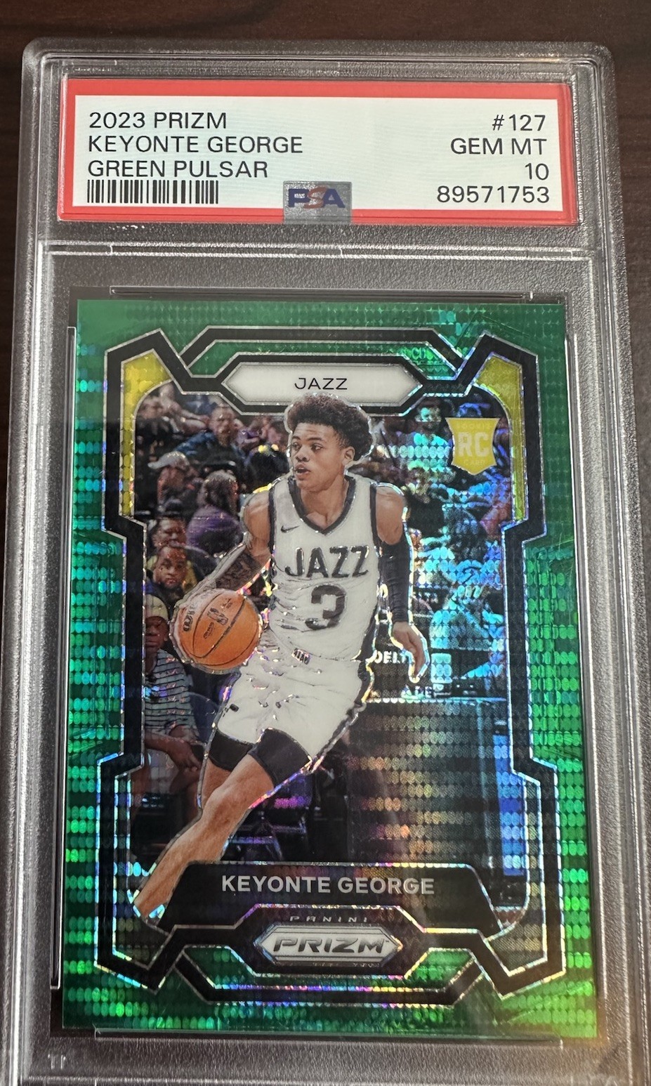 2023 Prizm Keyonte George #127 Green Pulsar /25 Jersey Match PSA 10 JAZZ