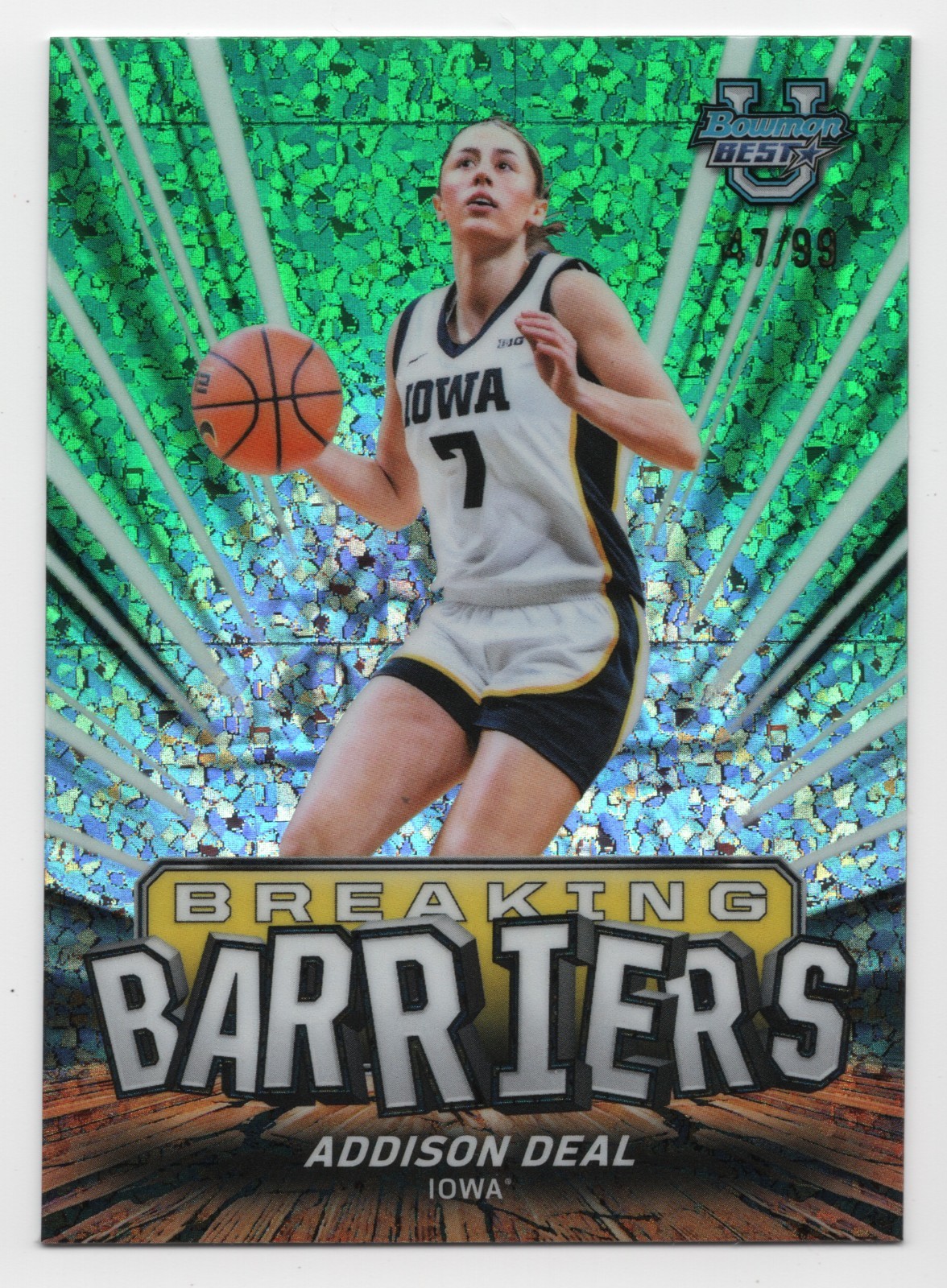 2025-26 Bowman Best U ADDISON DEAL Green Mini Diamond Breaking Barriers RC /99