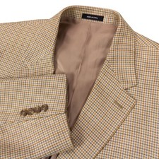 Lauren Ralph Lauren Blazer Mens 48R Tan Brown Houndstooth 100 Silk Sport Coat