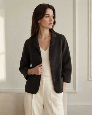 Loro Piana Stretch Silk Knit Blazer Jacket Brown Women's EU 48 US 12 Italy