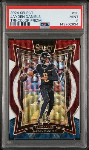 Panini Select Tri-Color Prizm /299 Jayden Daniels #26 PSA 9 Rookie Commanders