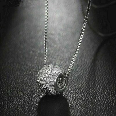 Real Moissanite 2.40Ct Round Cut Roll Ball Pendant 14K White Gold Plated Silver